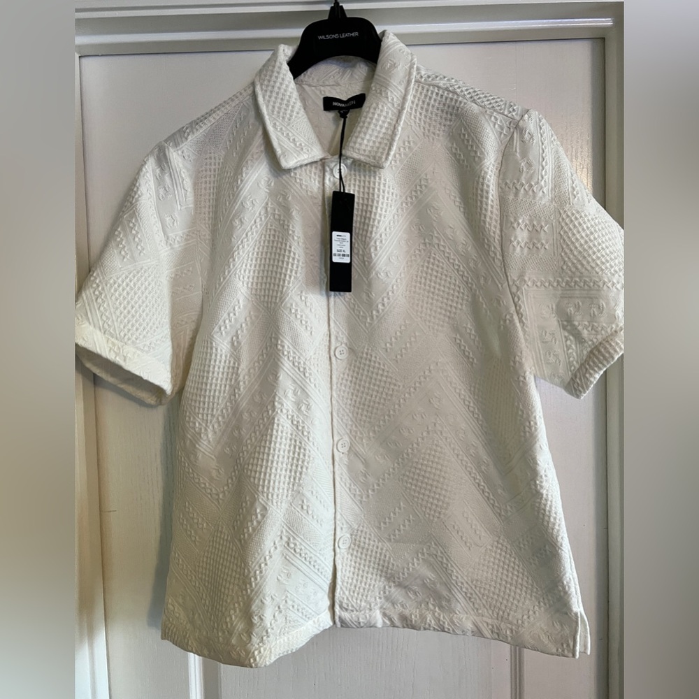 NOVAMEN Twist Weave Textured Button Up off-white Men's Shirt size XL